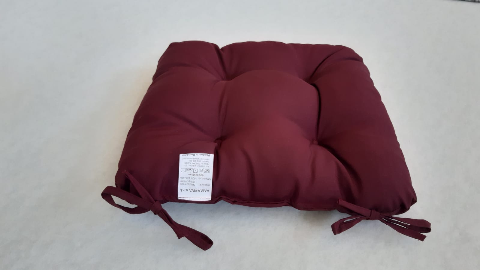 Perne cu snur pentru scaun de gradina,bucatarie, tesatura poliestera, 40x40x8cm,Culoare Bordo.. - imagine 2